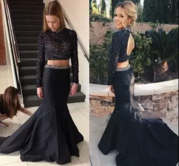 Two Pieces Sleeveless Black Homecoming Dress Brush Train Backless