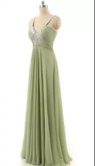 Clearance Floor Length Zipper Back Long Junior Prom Gown Olive Green with Beading Straps