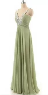 Exquisite Sleeveless Floor Length Beading Lace Up Prom Dress with Green