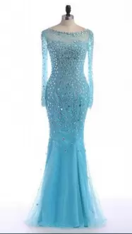 Baby Blue Scoop Zipper Beading Formal Evening Gowns Long Sleeves