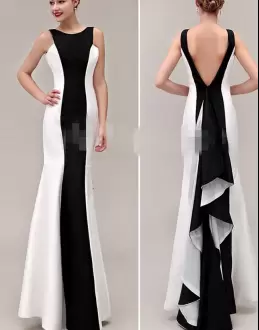 Hot Sale Sleeveless Floor Length Beading and Lace Backless Evening Dresses with Black Sweep Train