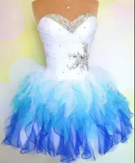 Multi-color Organza Lace Up Homecoming Gowns Sleeveless Mini Length Beading and Ruffles