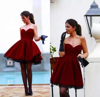 Charming Burgundy Lace Up Homecoming Dress Ruching Sleeveless Mini Length