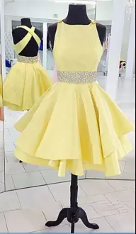 Custom Design Sleeveless Scoop Backless Mini Length Beading Prom Evening Gown Scoop