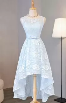 Ideal Scoop Sleeveless Zipper Prom Party Dress Baby Blue Lace Bowknot