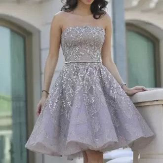 Sleeveless Mini Length Prom Dresses in Grey with Beading and Sequins