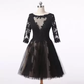 Lace Prom Gown Black Zipper 3 4 Length Sleeve Mini Length