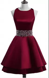 Luxurious Burgundy Homecoming Dress Online Prom and Party and Military Ball with Beading Scoop Sleeveless Criss Cross