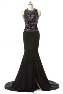 Super Black Scoop Neckline Beading Sleeveless Prom Dress