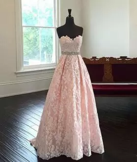Pink Sleeveless Beading Lace Up Prom Homecoming Dress Sweetheart