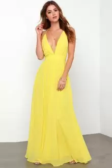Discount Yellow Mermaid Ruching Homecoming Dress Criss Cross Chiffon Sleeveless Floor Length