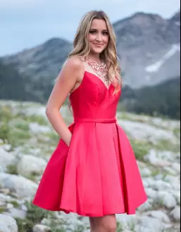 Top Selling Red Sleeveless Mini Length Beading Zipper Dress for Prom Scoop