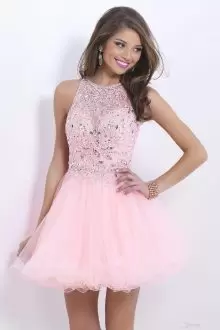 Mini Length Baby Pink Prom Party Dress Scoop Sleeveless Backless