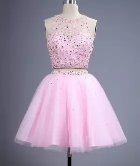 Tulle Sleeveless Mini Length and Beading Prom Dress