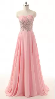 Pink Beading Sweetheart Chiffon Corset Back Prom Dress