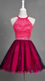Red Sleeveless Beading Mini Length Hoco Dress Prom Dress