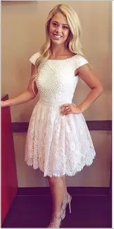 Vintage White Junior Homecoming Dress Cap Sleeves Lace and Appliques