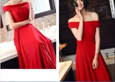 Off The Shoulder Sleeveless Lace Up Junior Homecoming Dress Red Satin Ruching