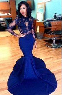 Long Sleeves V-neck Lace Up With Train Beading and Lace and Appliques Prom Party Dress V-neck