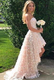 Pink A-line Appliques Prom Homecoming Dress Lace Up Sleeveless High Low