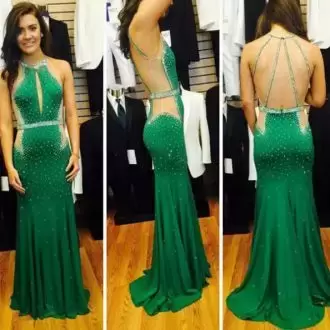 Chiffon Sleeveless Prom Gown Sweep Train and Beading