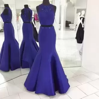 Scoop Sleeveless Prom Homecoming Dress Floor Length Beading Royal Blue