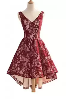 Stunning Red Sleeveless Lace High Low Homecoming Dress Online