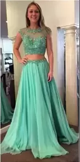 Comfortable Green Homecoming Dress Prom and Party with Beading and Appliques and Pleated Scoop Sleeveless Backless