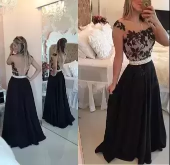 Latest Black Homecoming Gowns Prom and Party with Beading and Lace Sweetheart Sleeveless Sweep Train Lace Up