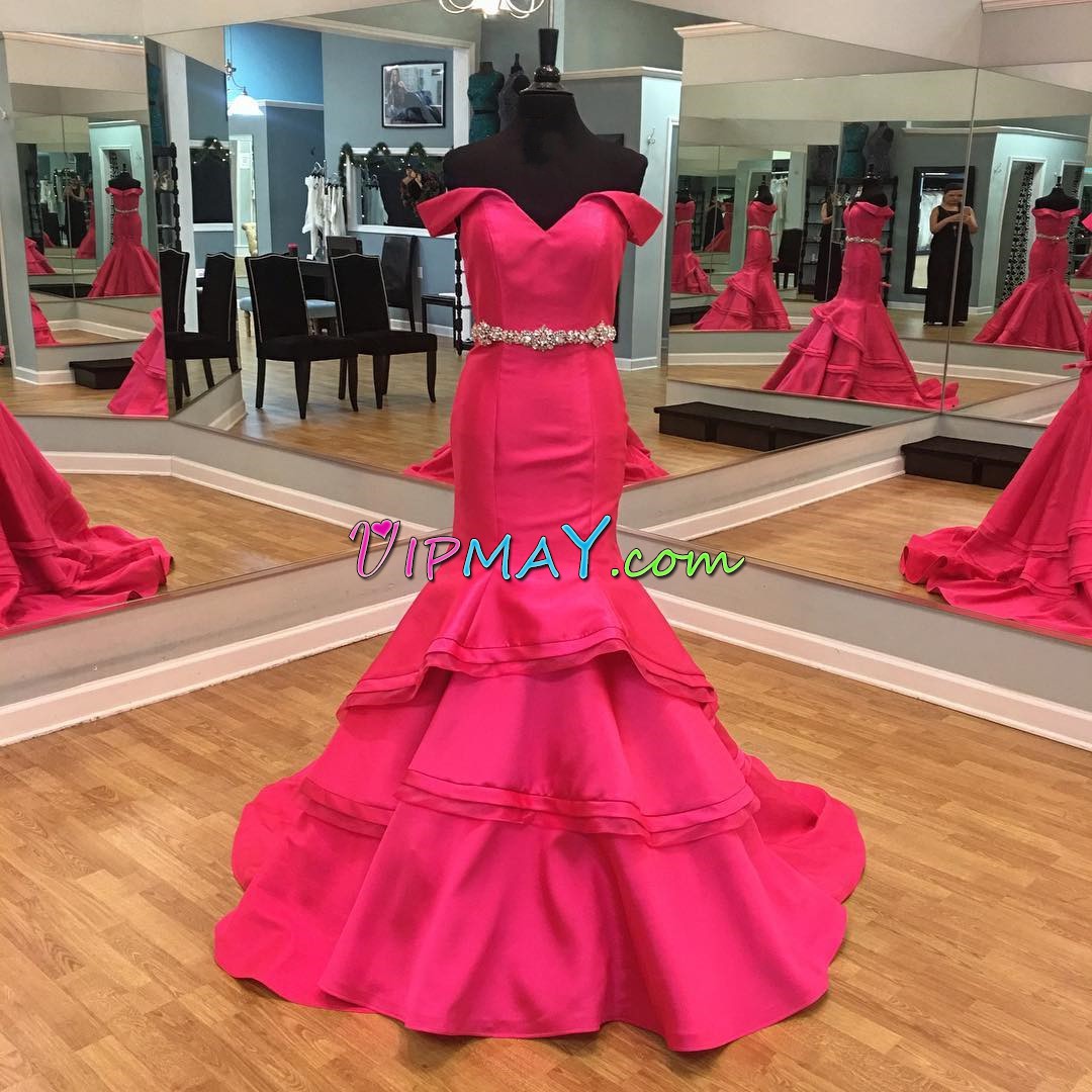 Latest Pink Mermaid Organza Off The Shoulder Sleeveless Ruching Floor Length Lace Up Homecoming Party Dress
