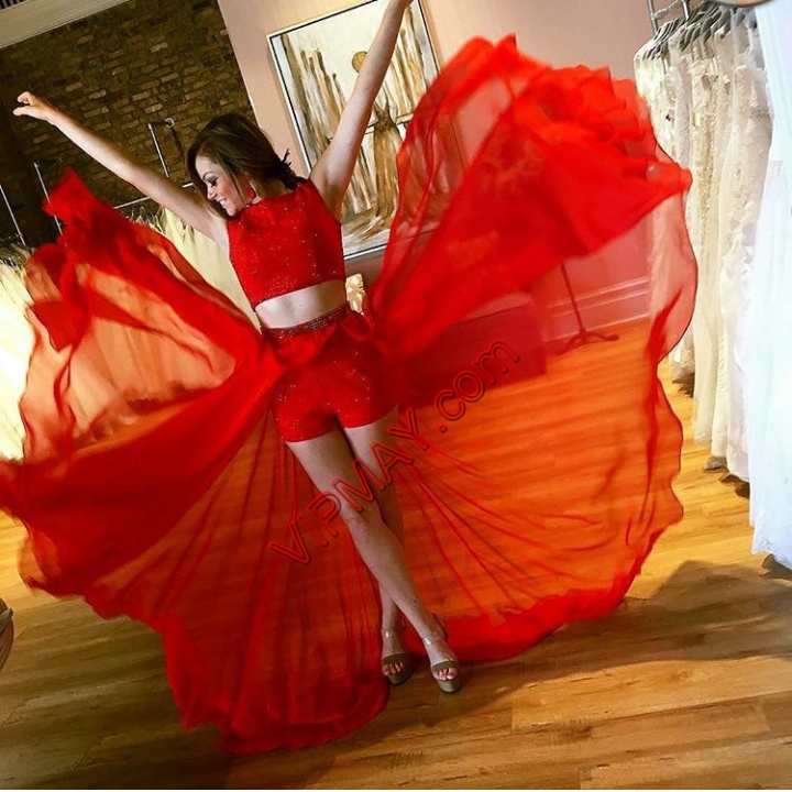 Sleeveless Scoop Zipper Floor Length Beading Prom Party Dress Scoop