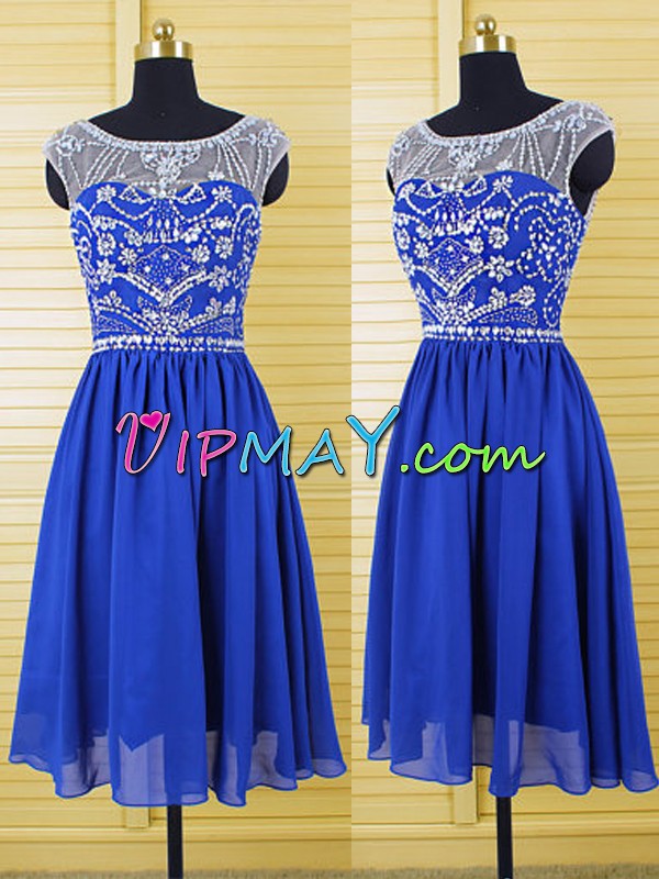 Royal Blue Zipper Scoop Beading Hoco Dress Chiffon Sleeveless