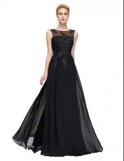 Black Zipper Scoop Appliques Hoco Dress Chiffon Sleeveless