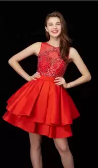 Suitable Red Prom Party Dress Prom and Party and Military Ball with Beading Scoop Sleeveless Backless
