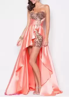 Sophisticated Floor Length Empire Sleeveless Peach Homecoming Dresses Sweep Train Lace Up