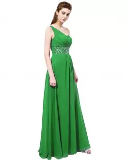 Discount One Shoulder Chiffon Green Long Homecoming Dress