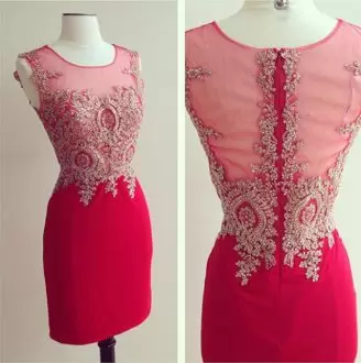 Red Zipper Scoop Lace and Appliques Homecoming Dress Chiffon Sleeveless
