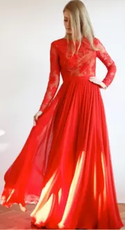 Sweetheart Long Sleeves Satin and Chiffon Dress for Prom Beading and Lace Backless