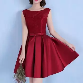 Excellent Knee Length A-line Sleeveless Burgundy Dress for Prom Backless