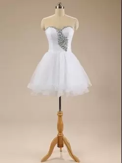 Ideal Mini Length White Prom Dresses Organza Sleeveless Beading