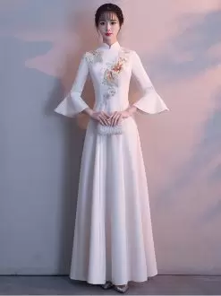 Custom Design White High-neck Lace and Appliques Evening Dress Long Sleeves
