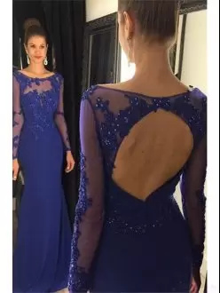 New Style Floor Length Backless Formal Dresses Royal Blue for Prom and Party with Appliques
