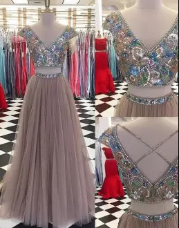 Noble Sleeveless V-neck Zipper Floor Length Beading Prom Gown V-neck