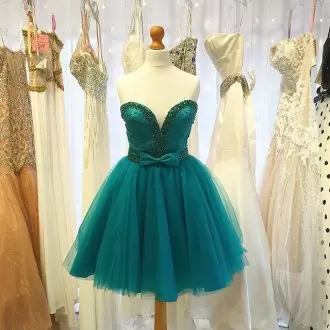Excellent Green A-line Tulle Sweetheart Sleeveless Beading Mini Length Evening Dress