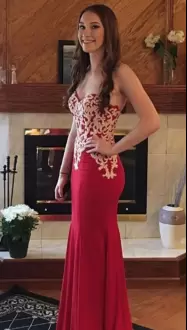 Vintage Floor Length Red Prom Gown Sweetheart Sleeveless Lace Up