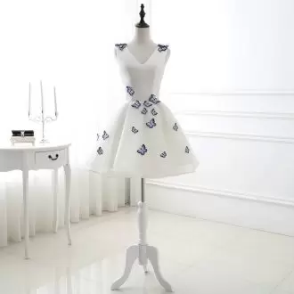 High Class White Sleeveless Appliques Mini Length Homecoming Dress