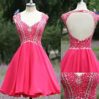 Beauteous Hot Pink Prom Party Dress Prom and Party and Military Ball with Beading Sweetheart Sleeveless Backless