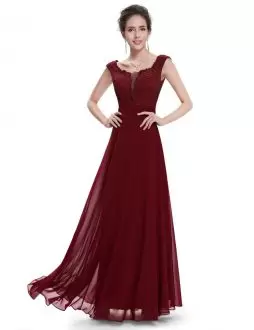 Elegant Empire Hoco Dress Red and Burgundy Sweetheart Chiffon Half Sleeves Floor Length Lace Up