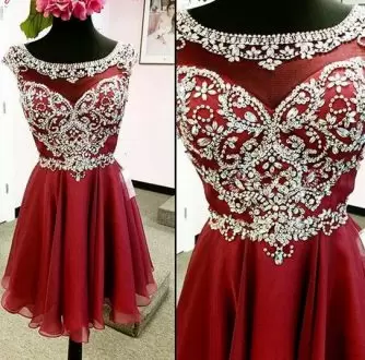 Latest Empire Prom Gown Red and Burgundy Scoop Chiffon Sleeveless Mini Length
