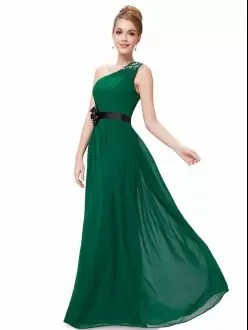 Custom Fit Dark Green Lace Up Prom Party Dress Beading and Belt Sleeveless Floor Length